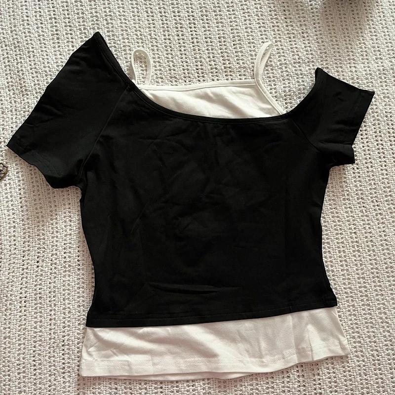 Asthetische Goth Fledermaus Brief Y2K Stil zweitelige T-Shirt Kurzarm Weste Harajuku Streetwear Hose