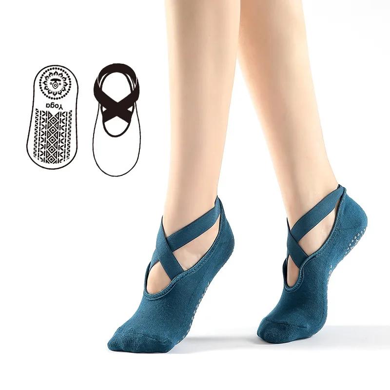 Chaussettes de Yoga antidérapantes avec pansement en coton, dos nu, Pilates, pour femmes, Fitness, B