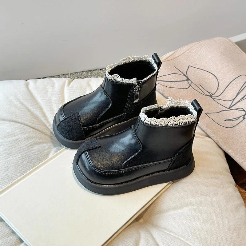 Bottes de princesse en coton avec dentelle douce pour enfants, bottes courtes pour filles, bottes de