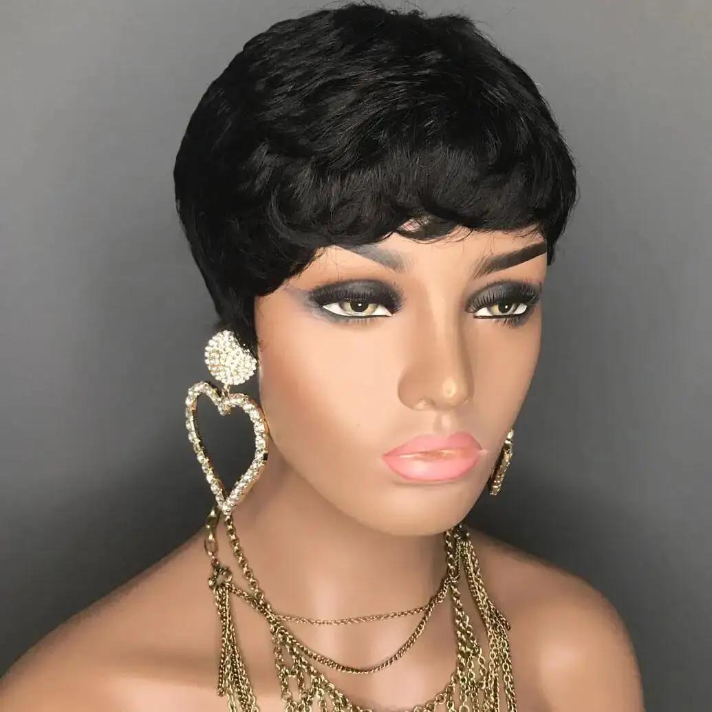 Perruques courtes coupe lutin pour femmes noires perruques de cheveux super courts perruque coupe lu