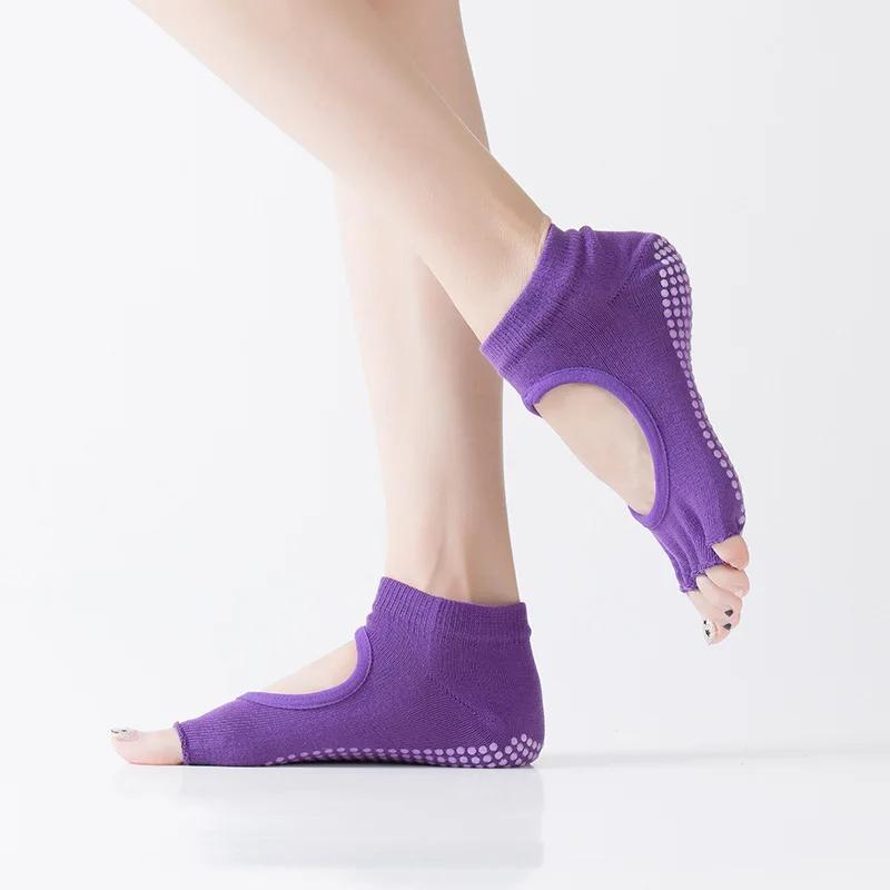 Chaussettes de Pilates dos nu à cinq orteils pour femmes, antidérapantes, pour Fitness, entraînement