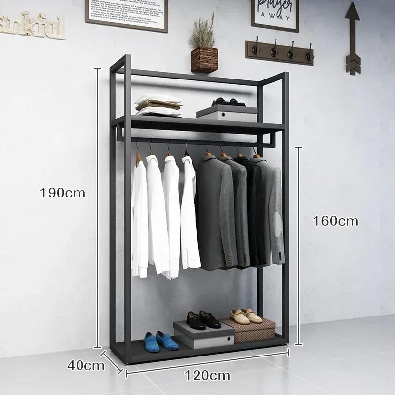 Étagère de présentation pour magasin de vêtements pour hommes, noire, double niveau, sur pied, pour