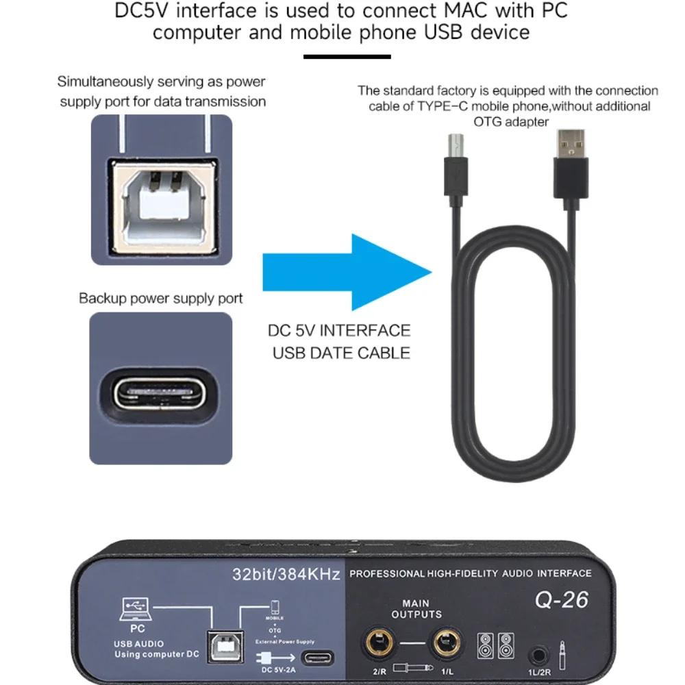 TEYUN Q26 2 canaux Interface Audio portable professionnelle console de carte son mini mélangeur USB