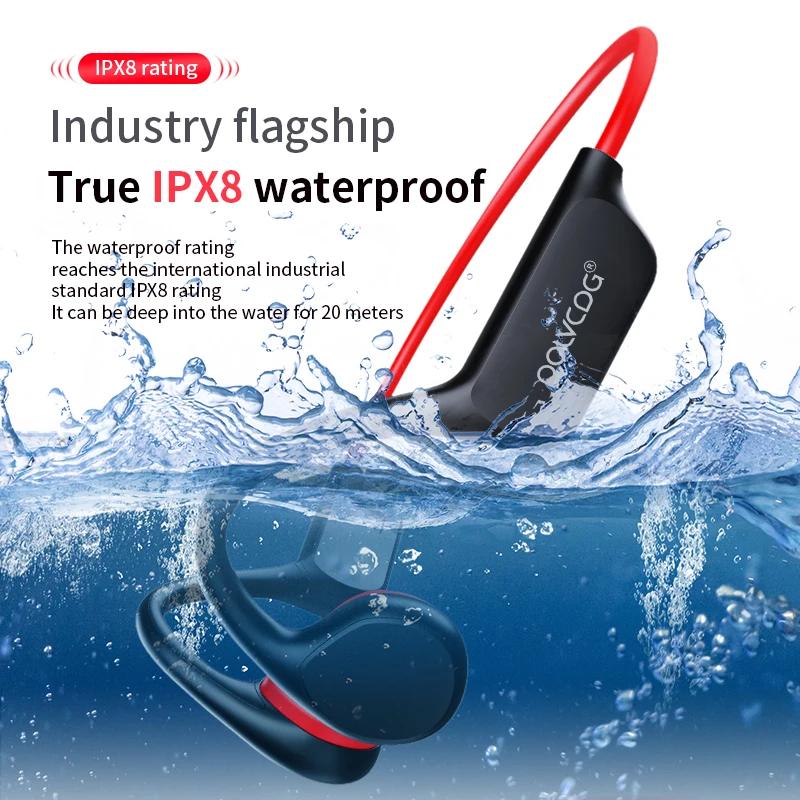 POLVCDG casque à Conduction osseuse IPX8 32GB Bluetooth 5.3 casque de natation sans fil avec Microph