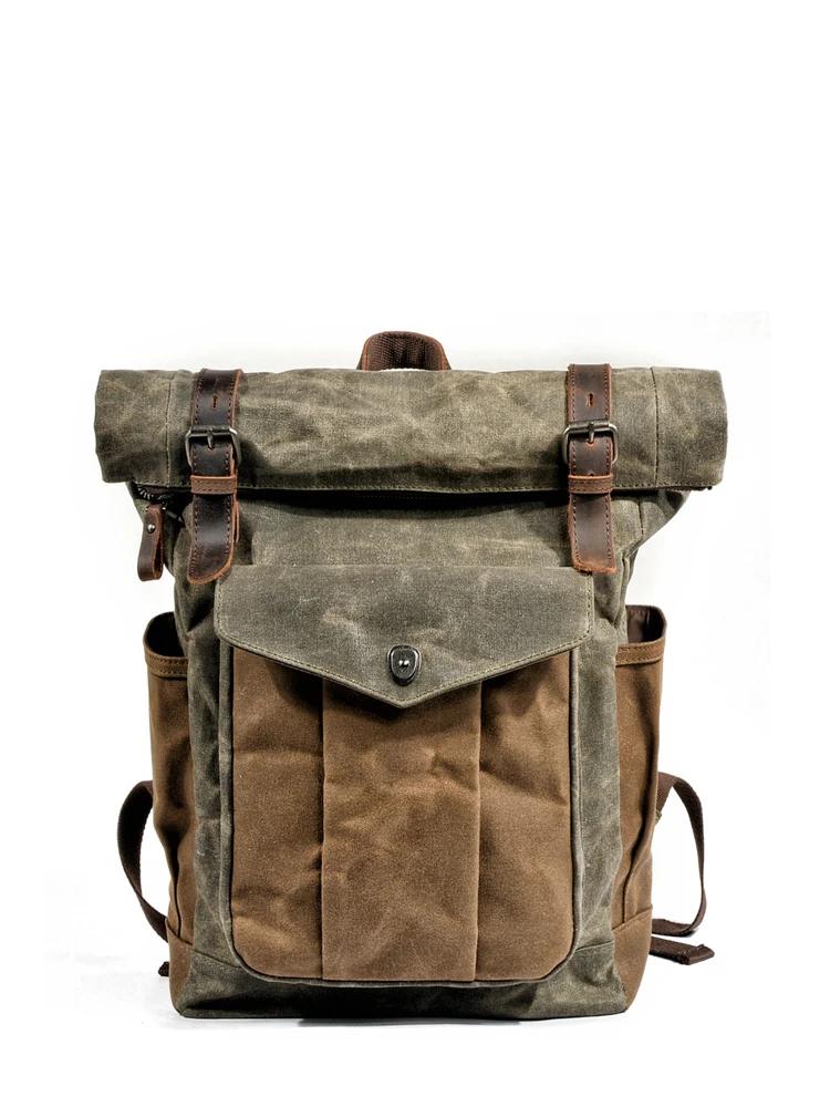 Sacs à dos en toile Vintage de luxe pour hommes, toile de cire d'huile, sac à dos de voyage en cuir,
