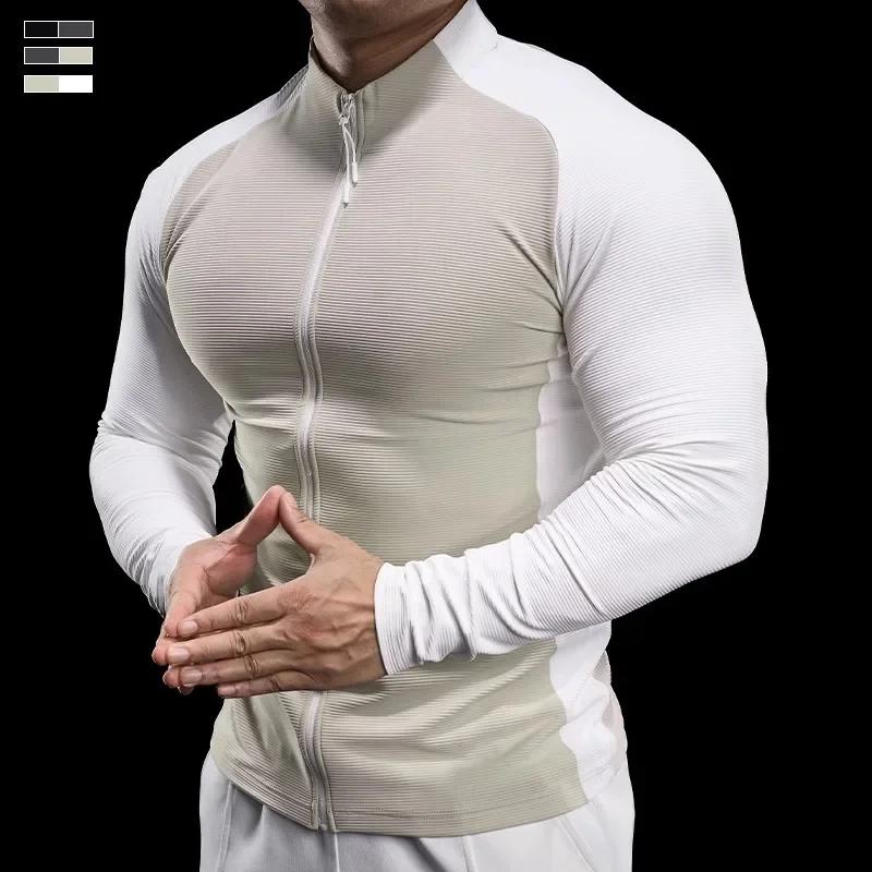 Haut fitness homme manches longues séchage rapide respirant - Veste sport course entraînement automne 2024