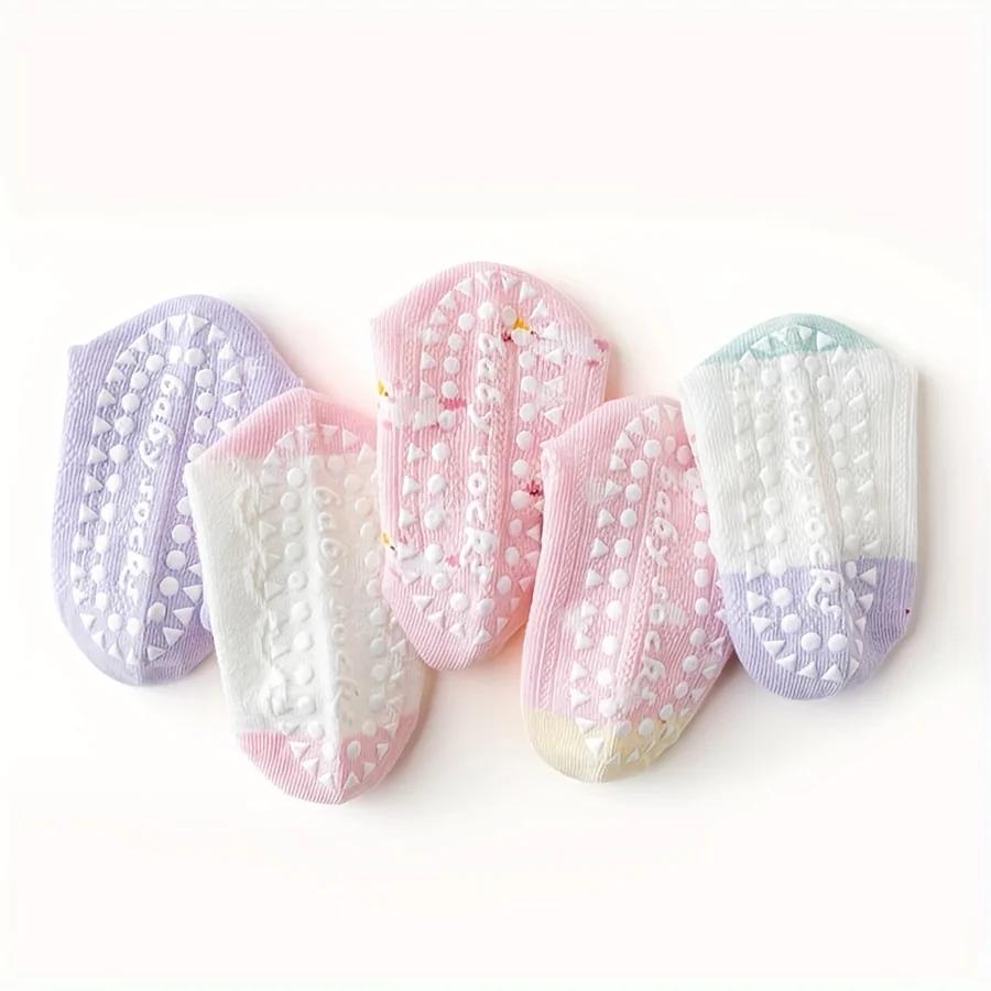 5 paires de chaussettes de sol pour enfants avec colle en dentelle, motif cœur licorne, garçons et f