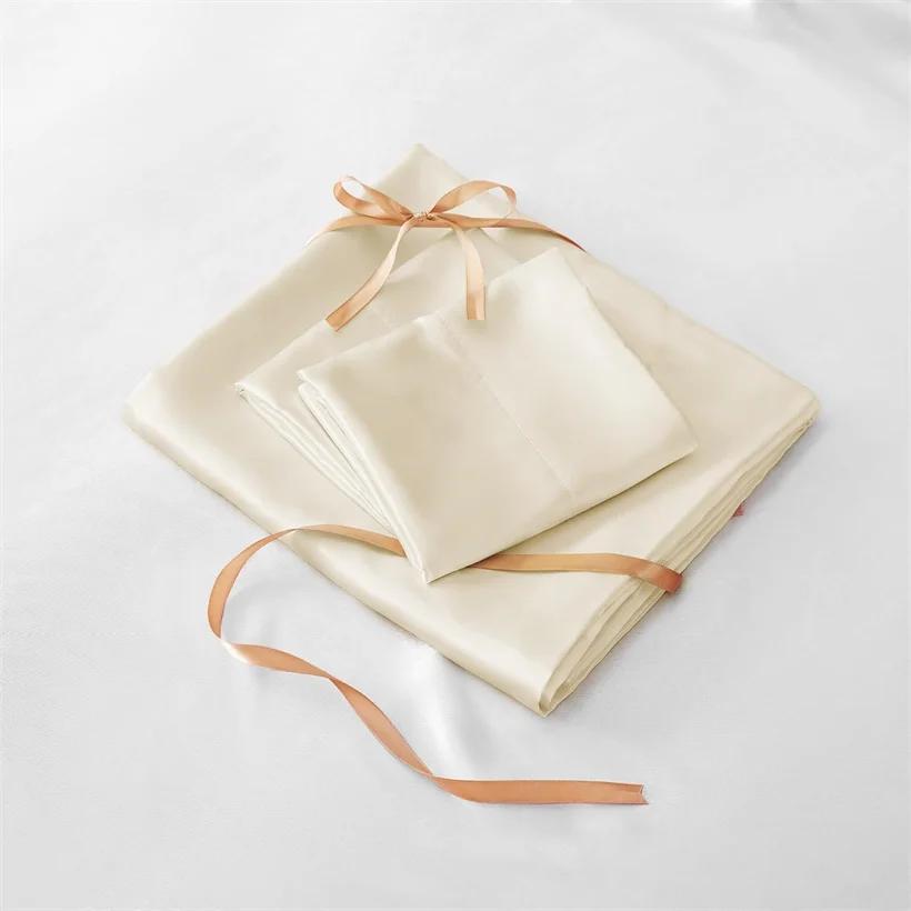Parure de lit en soie de mûrier de luxe, 100% soie naturelle, comprenant housse de couette, drap et