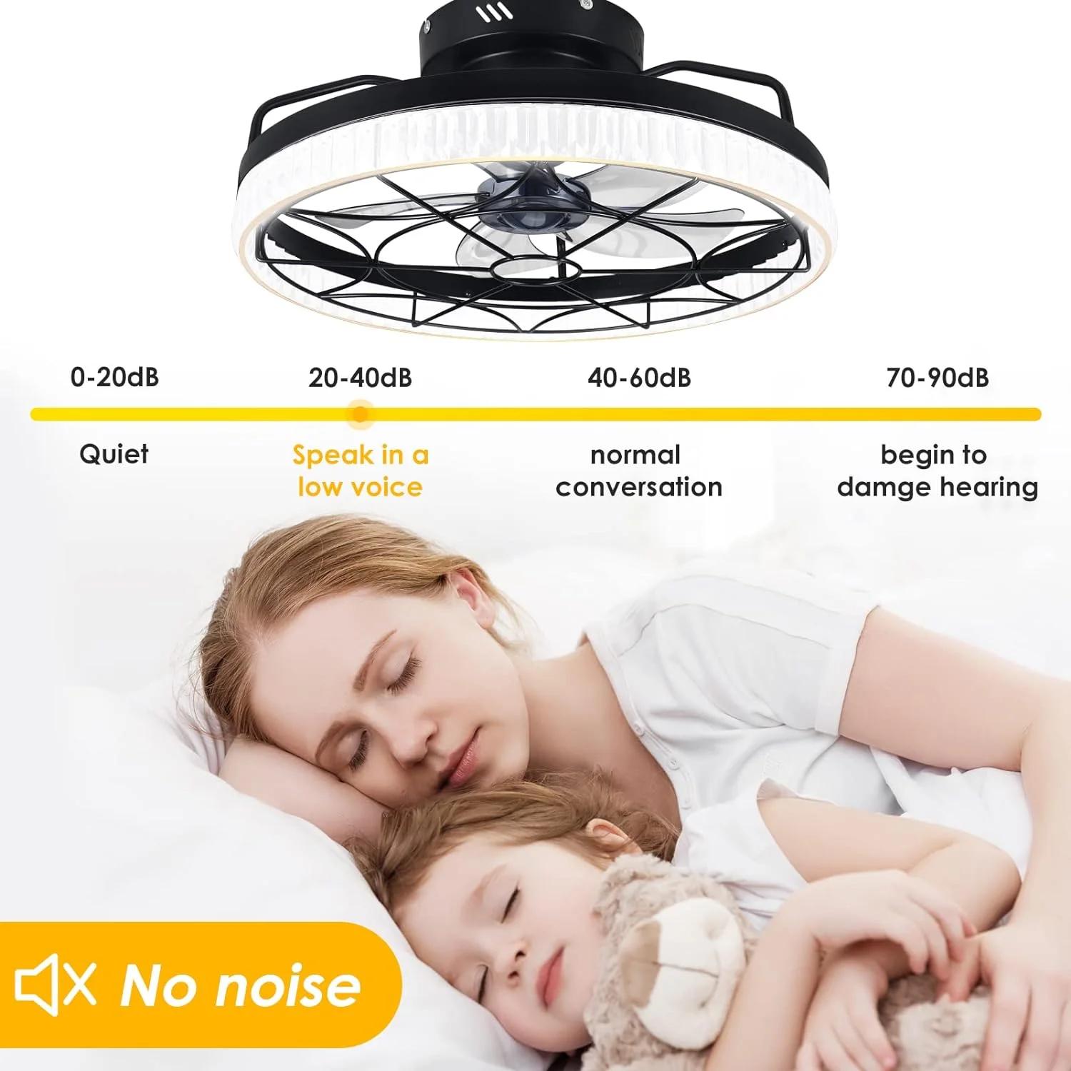 Plafonnier en cage 20 "avec télécommande et télécommande, 5 enceintes, 6 vitesses de vent pour chamb