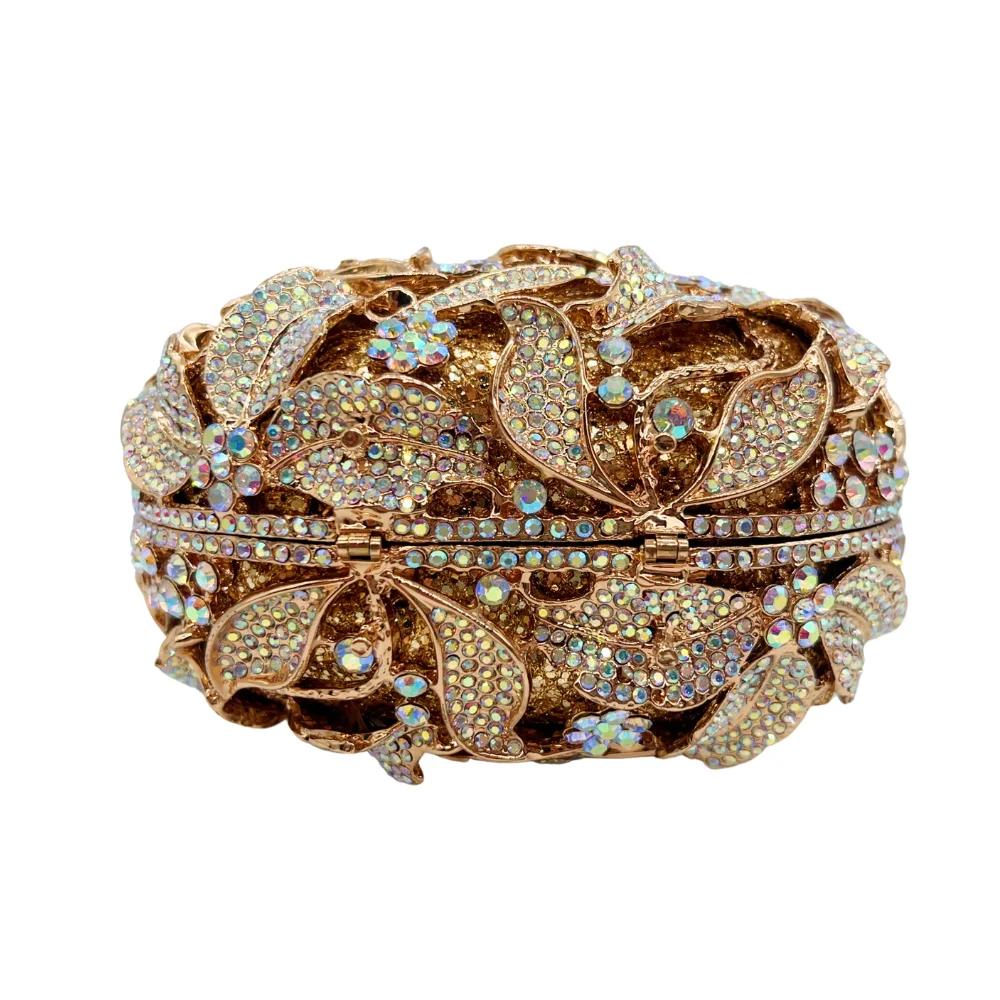 Sac en diamant en forme de trois fleurs, goutte d'eau de luxe de haute qualité, fête de mariage en d