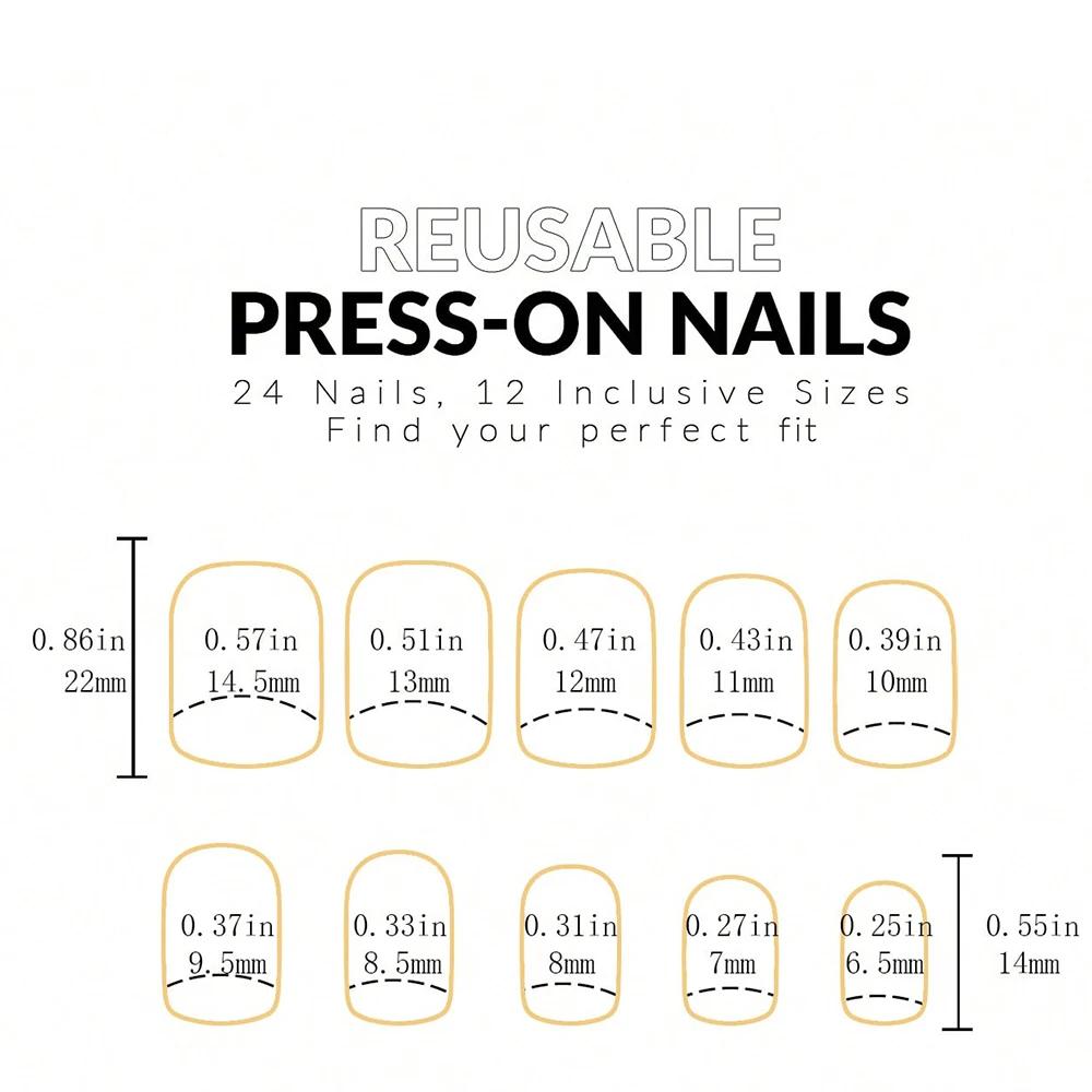 ARTAUG 24 pièces presse moyenne sur les ongles carré noir haute Saturation ongles breloques presse s