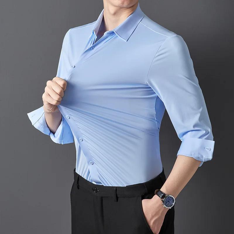 Chemises sans couture à haute élasticité pour hommes, chemise de sport musculaire à manches longues,