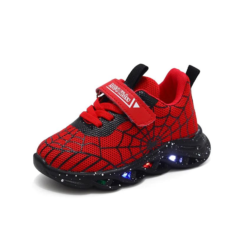 Printemps automne garçons Spiderman maille respirant chaussures de Sport Disney LED enfants baskets