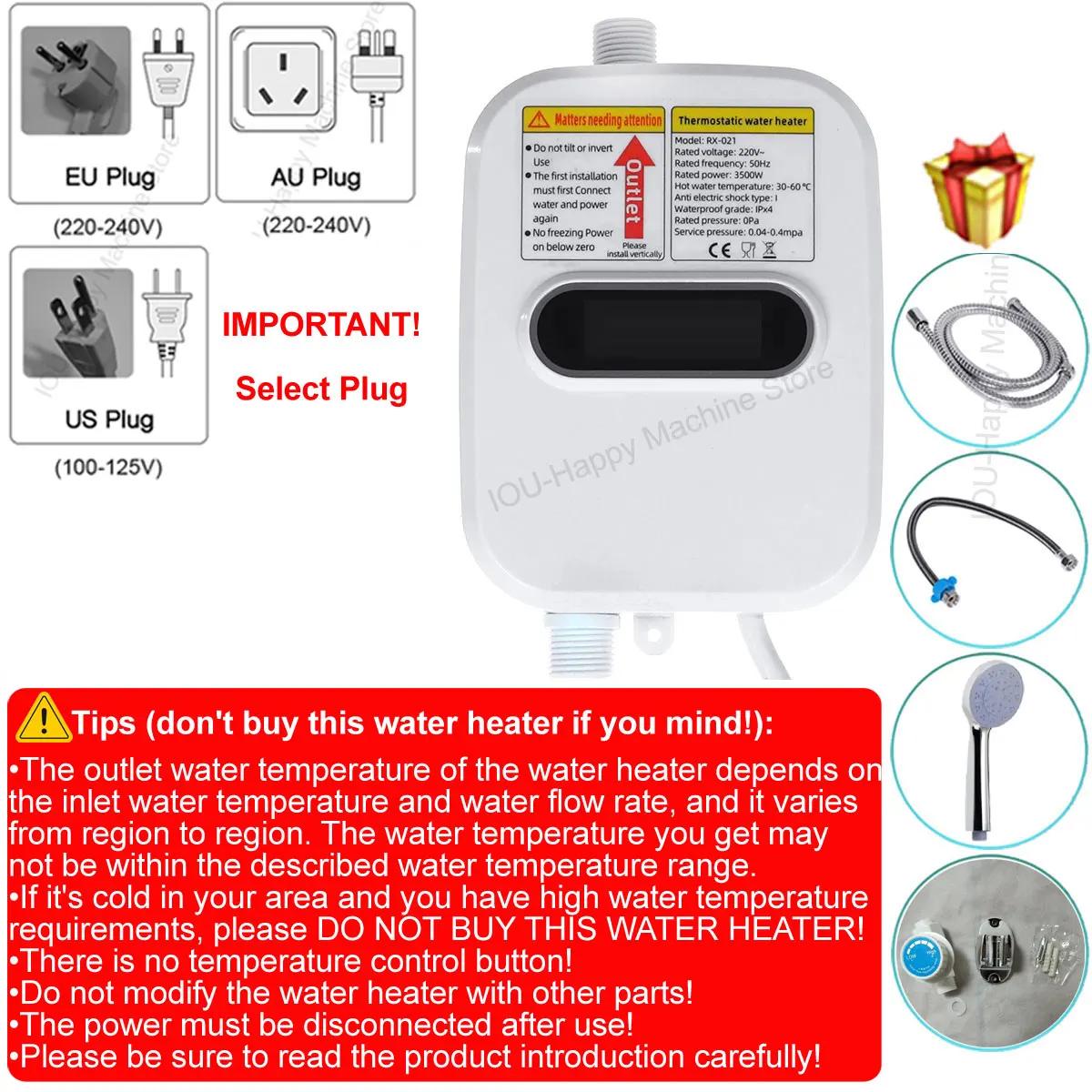 Chauffe-eau électrique instantané sans réservoir 3500W, prise EU/US, 220/110V, pour robinet de salle