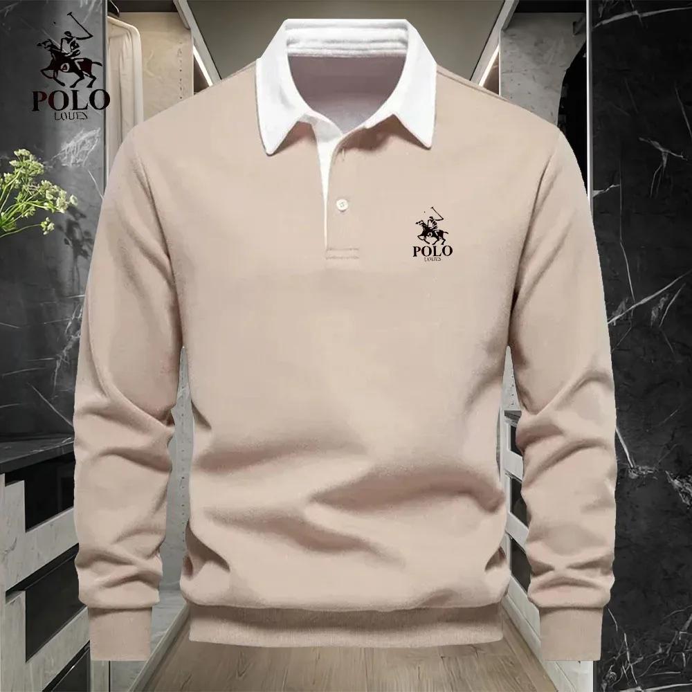 Polo luxe homme brodé manches longues - Haut mode business casual printemps automne polyvalent
