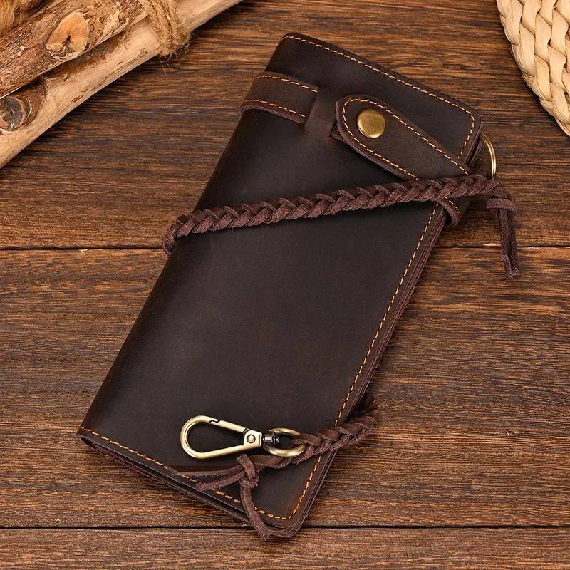 Newsbirds en cuir véritable Long portefeuille poignet ceinture sangle chaîne portefeuille cadeau de