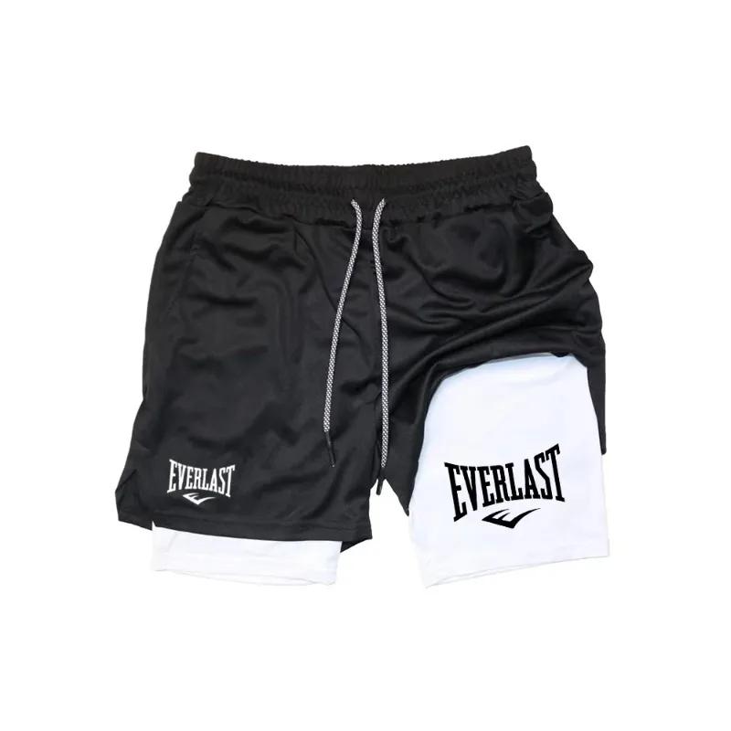 Shorts de course pour hommes 2-en-1, double couche, sportswear, mode, gym, fitness, pantalon court,