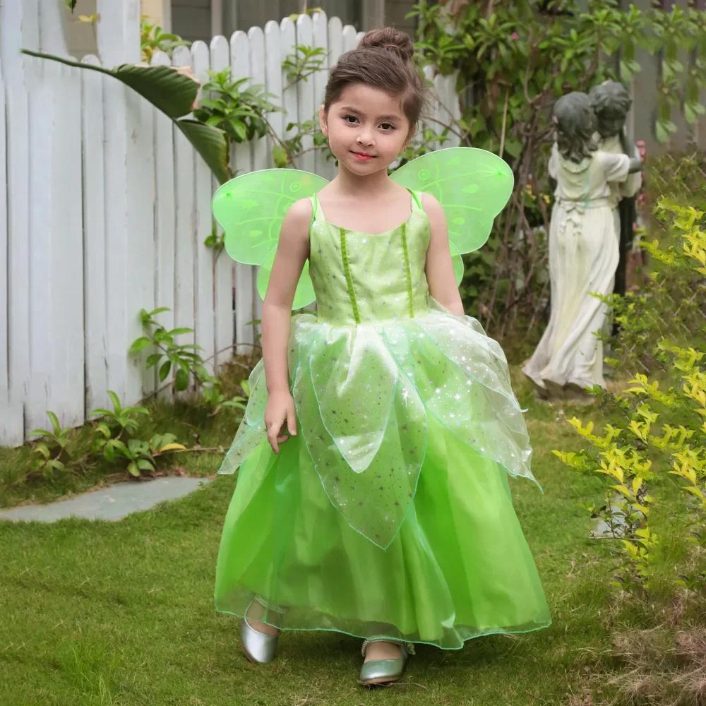 Robe de fée Cosplay pour filles, film classique Disney, elfe fée clochette, bretelles vertes avec ai