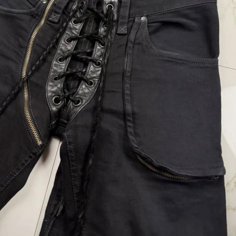 HKSH Nouvelle Collection Printemps-Automne Jean Homme Style Darkwear avec Cordon de Serrage, Sangle