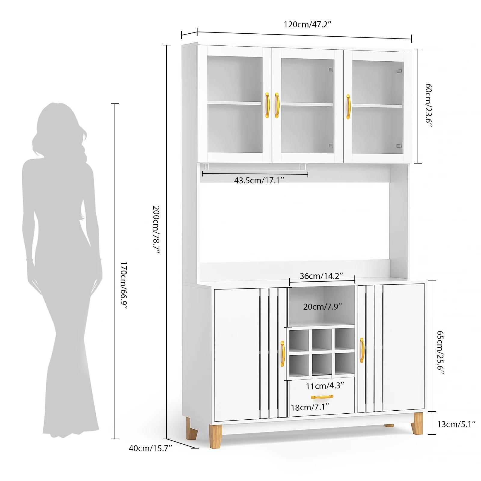 Garde-manger de cuisine haut de 78.7 "avec support pour micro-ondes, clapier autoportant avec porte-