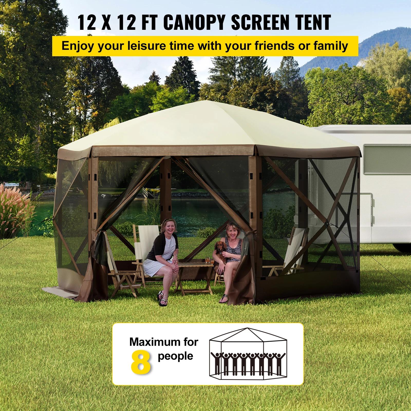SucceBuy Gazebo de camping pop-up Abri auvent de camping 6 faces 12' x 12' Pare-soleil Tentes et auv