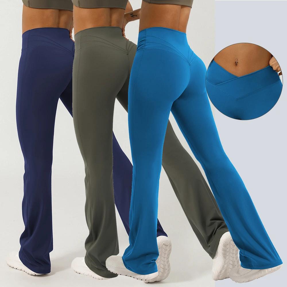 Pantalon évasé de Fitness croisé en V, levage des fesses, taille croisée, Leggings de Sport de Yoga,