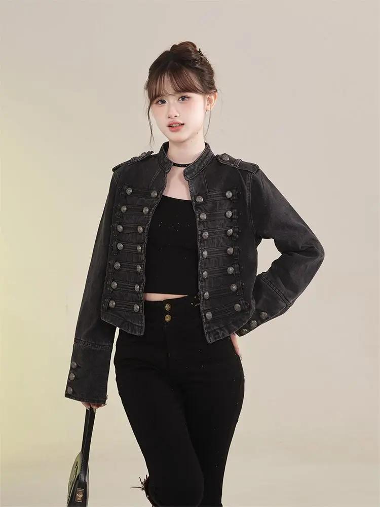 Veste courte en Denim rétro américain pour femmes, manteau de moto décontracté à manches longues et