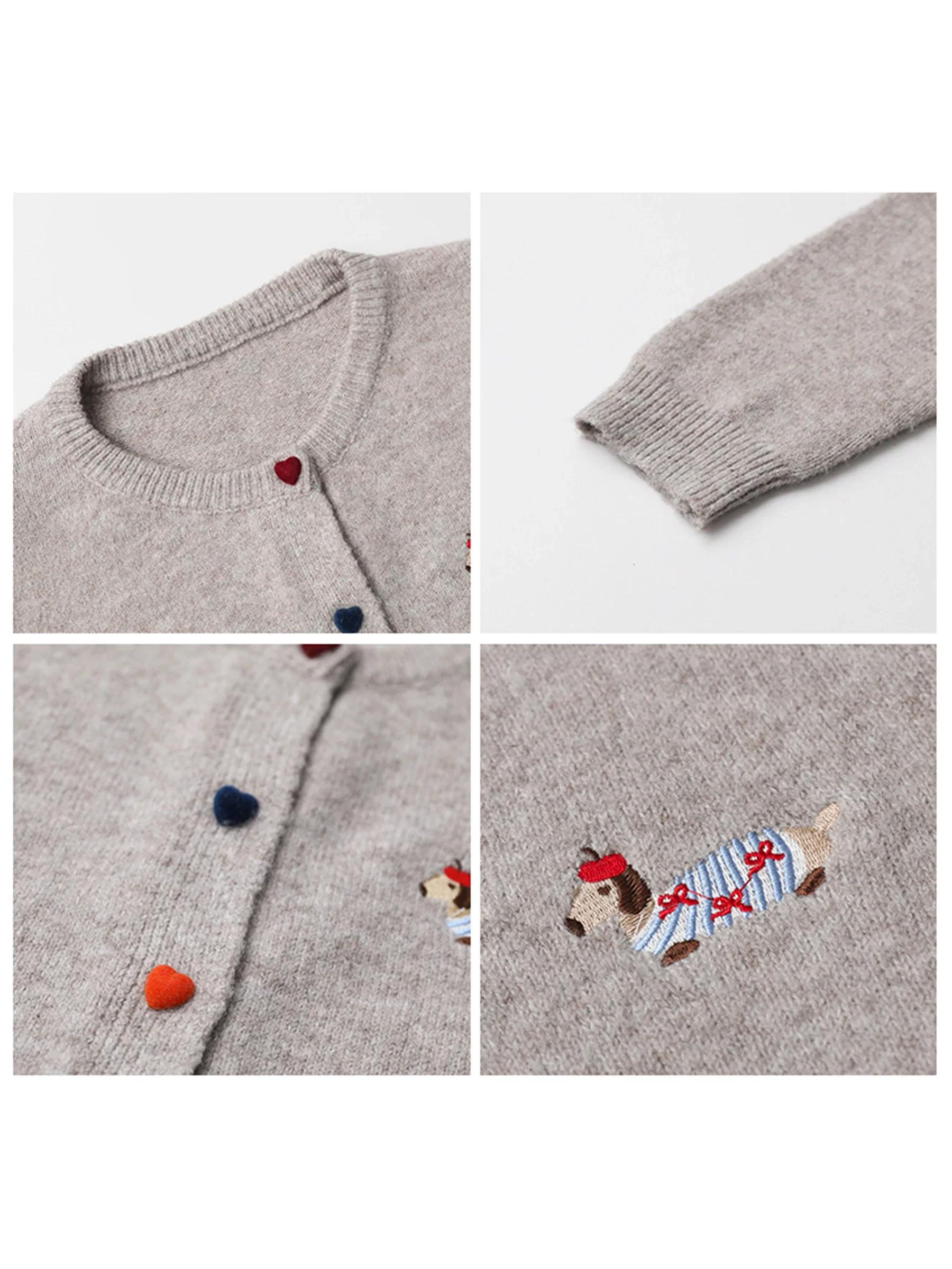 CHIC VEN femmes Cardigan ample décontracté nouveau col rond amour bouton chien broderie tricoté chan