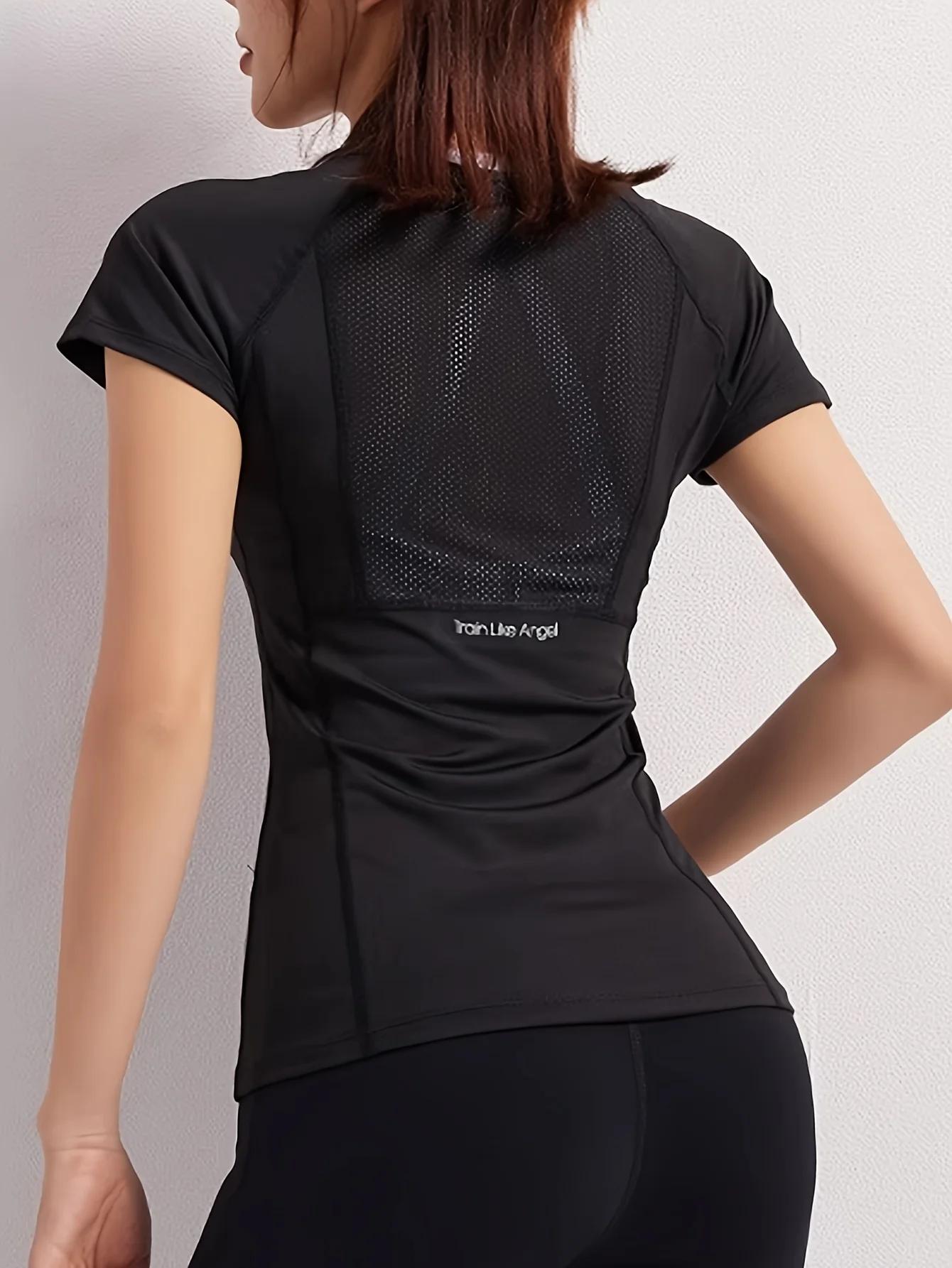 T-shirt de sport rouge en filet serré à manches courtes pour femmes à séchage rapide, vêtements de f