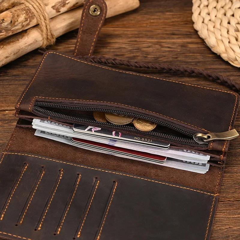 Newsbirds en cuir véritable Long portefeuille poignet ceinture sangle chaîne portefeuille cadeau de