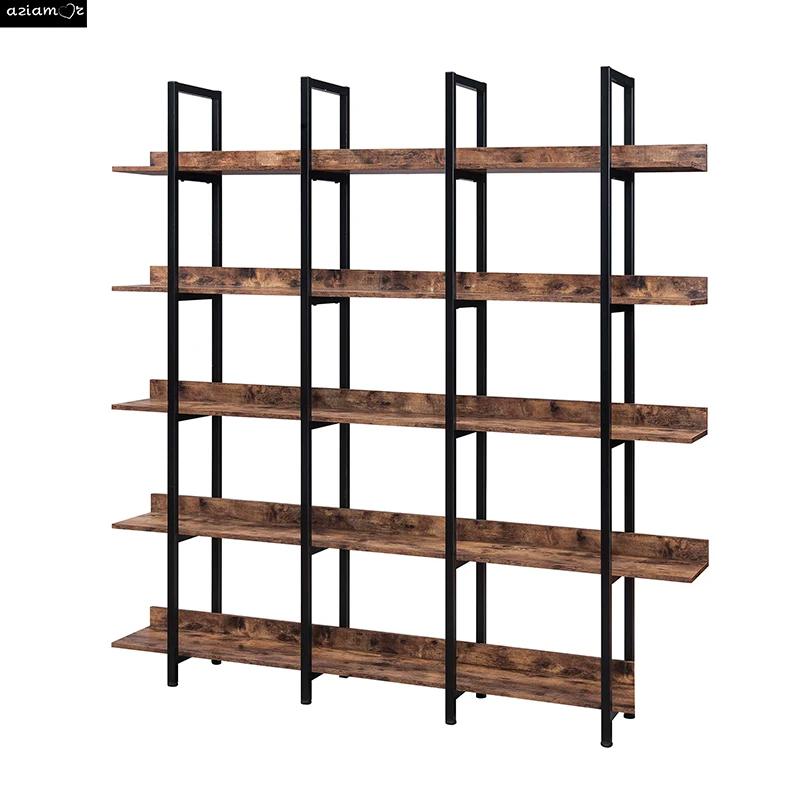Bibliothèque Ouverte à 5 Niveaux, Étagère de Style Industriel Vintage avec Cadre en Métal, Planche N
