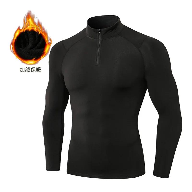 Manteau de fitness en polaire pour hommes, automne et hiver, haute élasticité, serré, sport, course