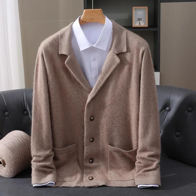MVLYFLRT hommes 100% vison cachemire Cardigan épais tricot pull col de costume Premium chaud vêtemen