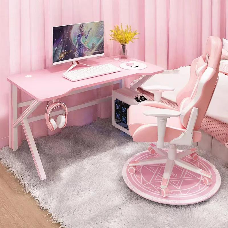 Bureau de jeu rose pour filles, bureau d'étude, table d'ordinateur portable, table d'ordinateur blan