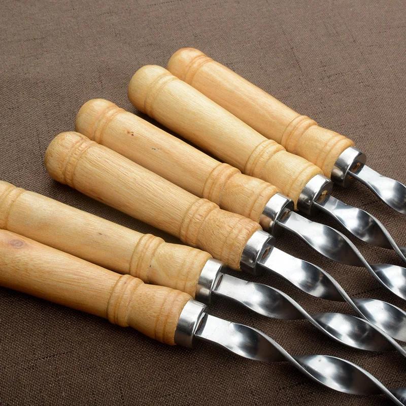 Bâton de kebab de barbecue en acier inoxydable réutilisable avec manche en bois, grands modules, out