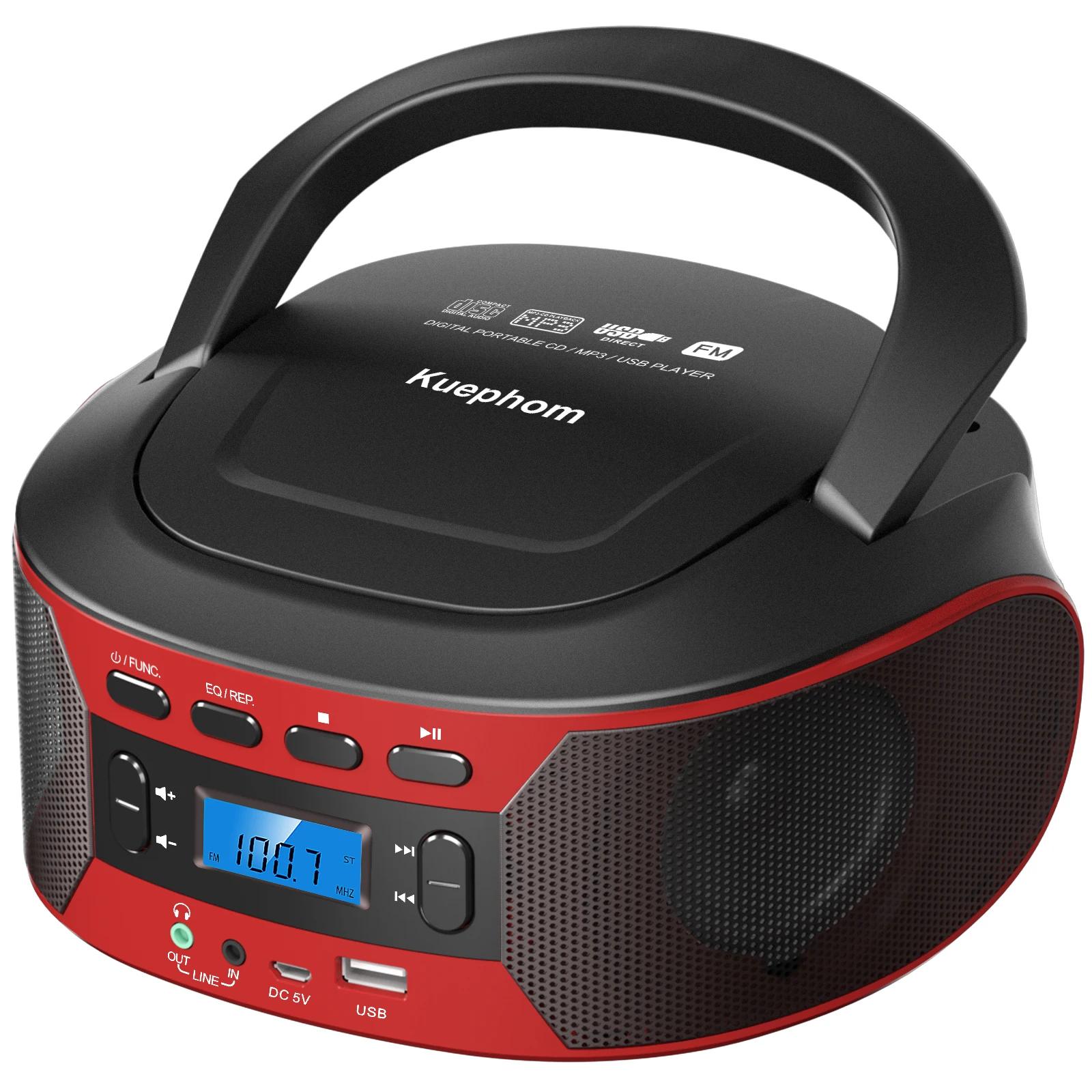 Boombox radio CD avec lecteur cd portable Bluetooth et USB avec EQ, alimentation AC et DC, affichage