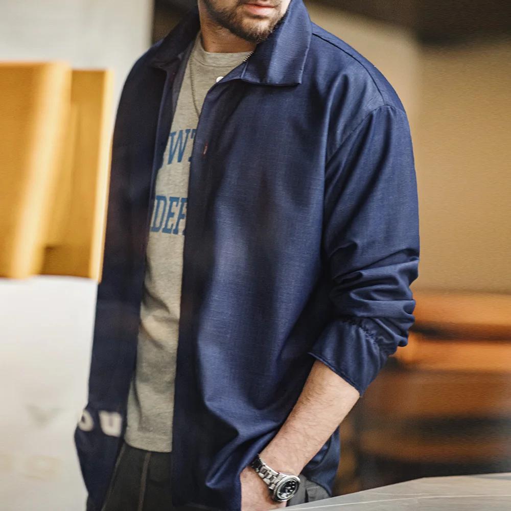 Maden-Chemise en Denim à Manches sulfet Col Rabattu pour Homme, Manteau de Printemps Bleu, Vêtement