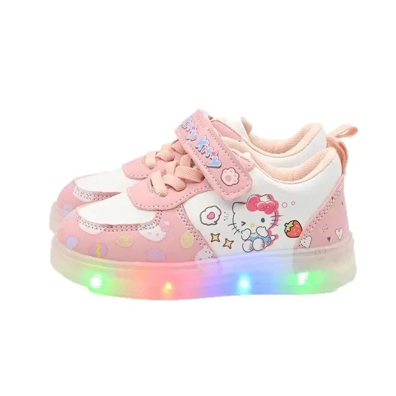 Chaussures décontractées d'été 2026 pour enfants, filles, à LED, motif dessin animé, en cuir PU, mod