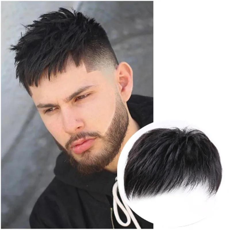 Perruque pour hommes, patch pour cheveux, couverture de calvitie du front, cheveux blancs, fibre syn