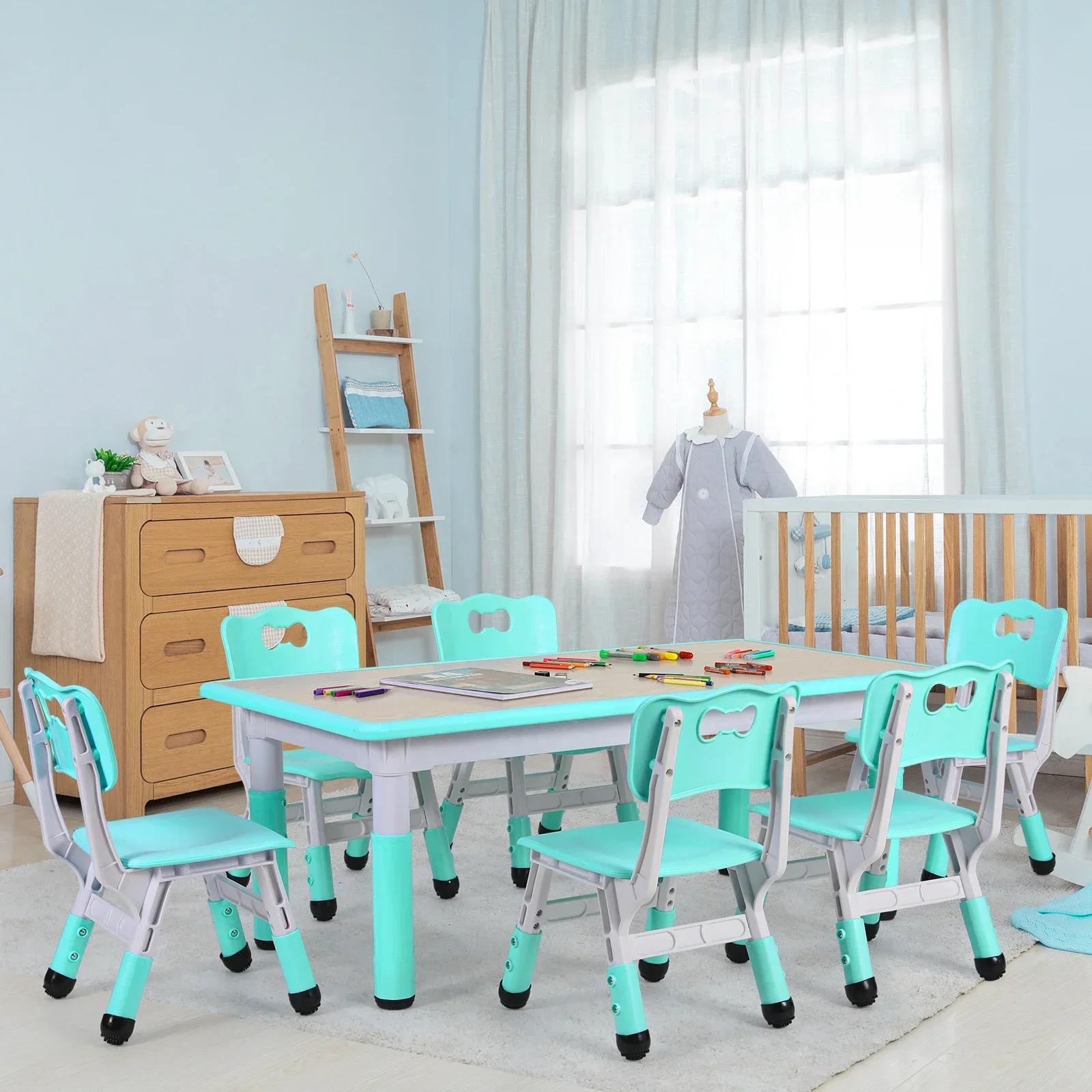 Table rectangulaire pour enfants avec 6 chaises, réglable, multi-activités, bureau d'art et d'artisa