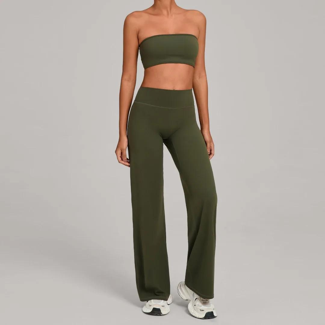Ensemble de yoga pour femme, taille haute, effet push-up, haut de sport moulant, pantalon large, ten