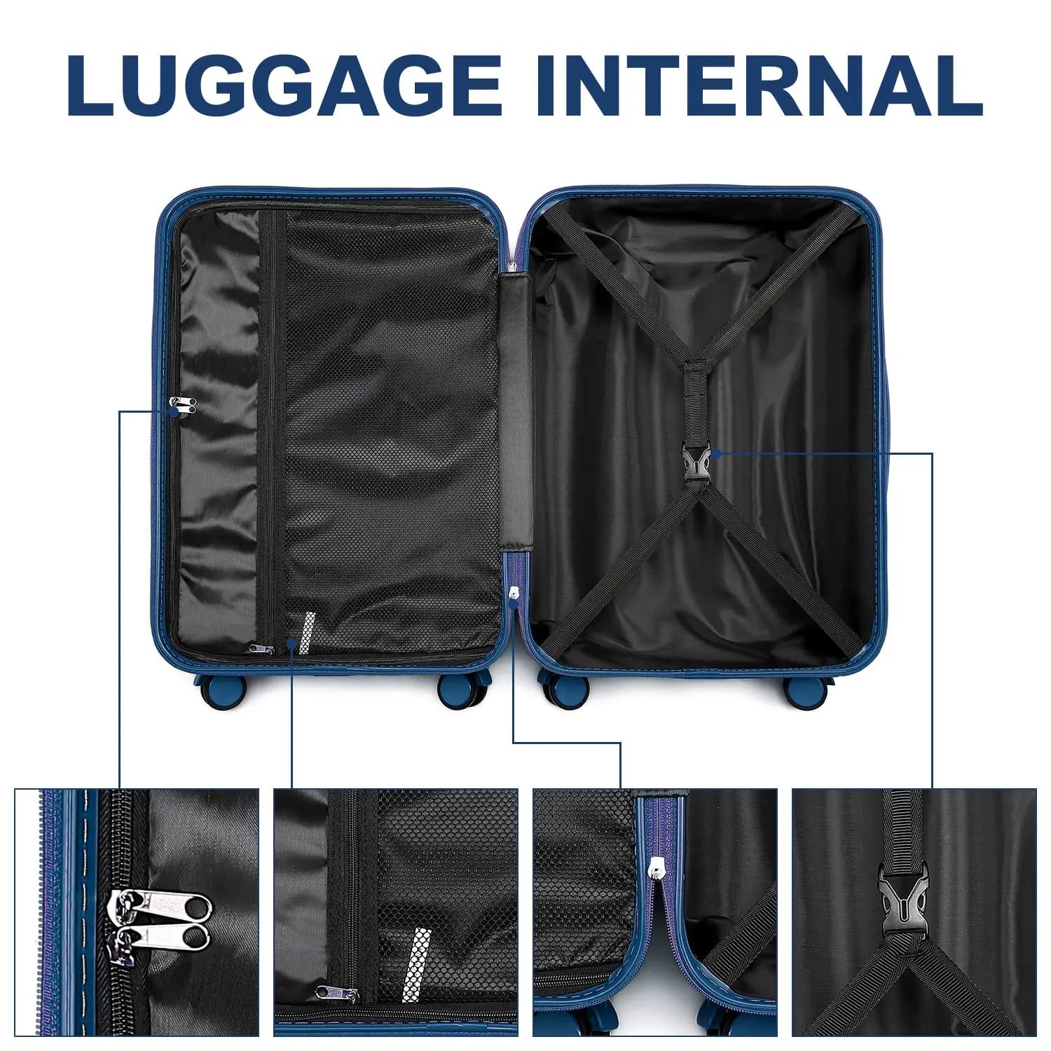 Valise de cabine rigide en PC léger, valise de voyage britannique, 4 roues tournantes, valise à main