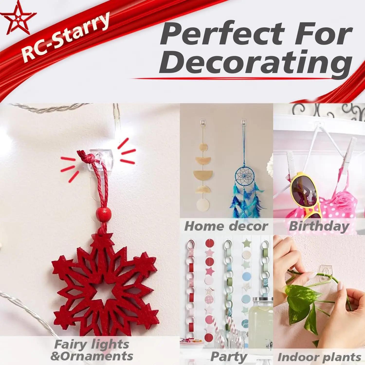 20 mini crochets transparents, clips de suspension sans dommage pour décorations intérieures, lumièr