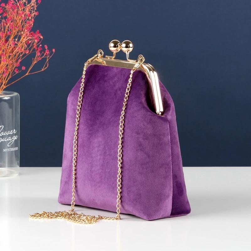 Sacs à main pour femmes en velours doux, 5 couleurs, avec fermoir coquille, à chaîne, porté épaule e