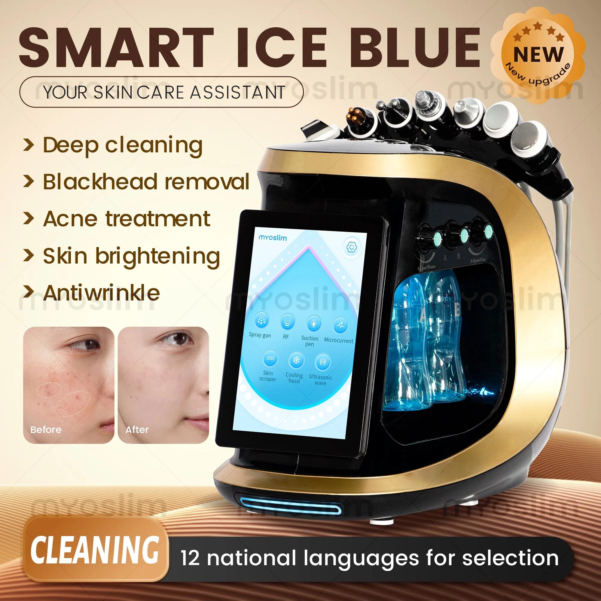 Appareil de Dermabrasion Hydra-Oxygène à Jet d'Eau Glacée Bleu Intelligent, Peeling Aqua à Micro-Bul