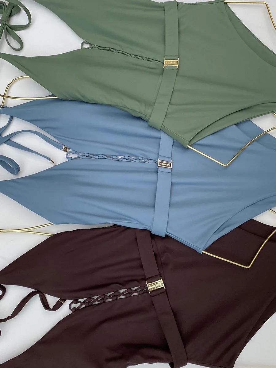 Maillot de bain une pièce à lacets, sexy, monokini, dos nu, avec ceinture, pour femmes, tenue de nat