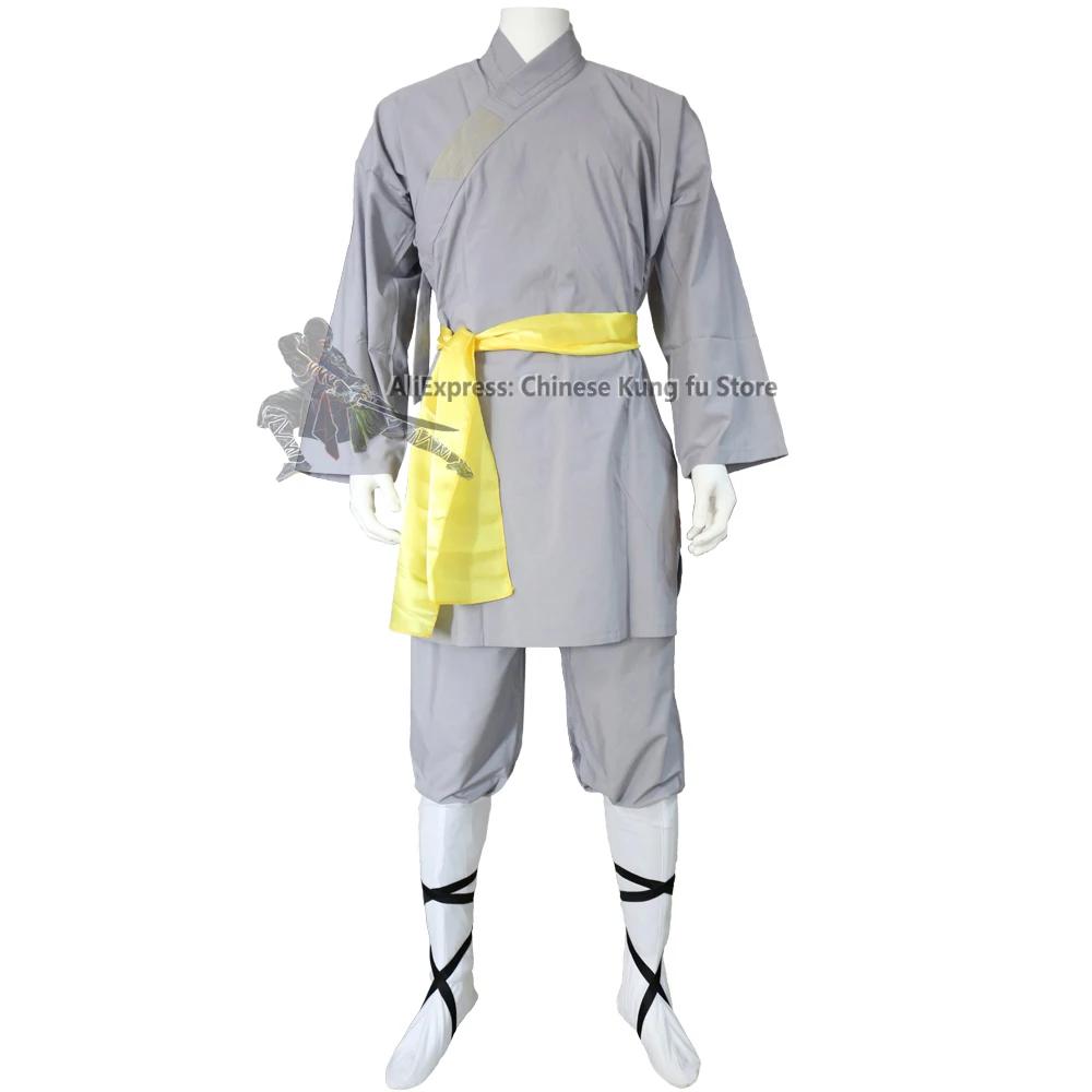 Robe de moine Shaolin en coton gris, uniforme de Kung Fu, Wing Chun, arts martiaux, Tai Chi, ensembl
