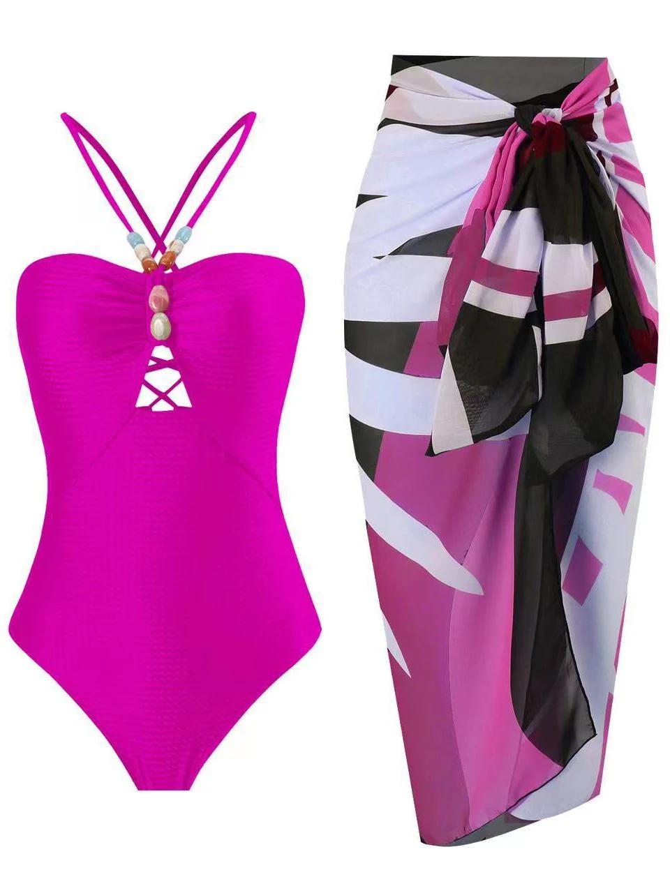 Deux pièces Bikinis maillot de plage 2024 femmes Sexy cordon body avec jupe longue été femme bain na