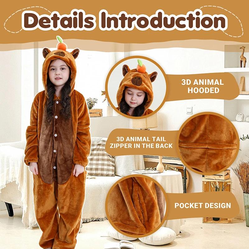 MICHLEY Carnaval Capybara Flannel Blanket Sleepers Onesie Hooded Children Costume Clothes Jumpsuit S
