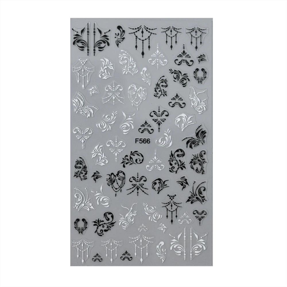 Autocollants 3D fleurs en dentelle noire et blanche pour Nail Art, étiquette auto-adhésive à ligne g